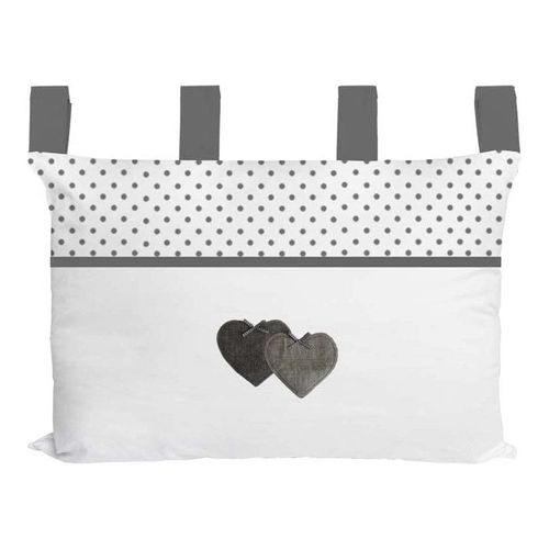 Tête De Lit À Motifs Pois Et Coeurs En Coton - Gris - 45 X 70 Cm