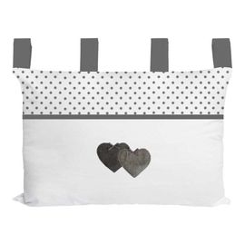 Tête De Lit À Motifs Pois Et Coeurs En Coton - Gris - 45 X 70 Cm