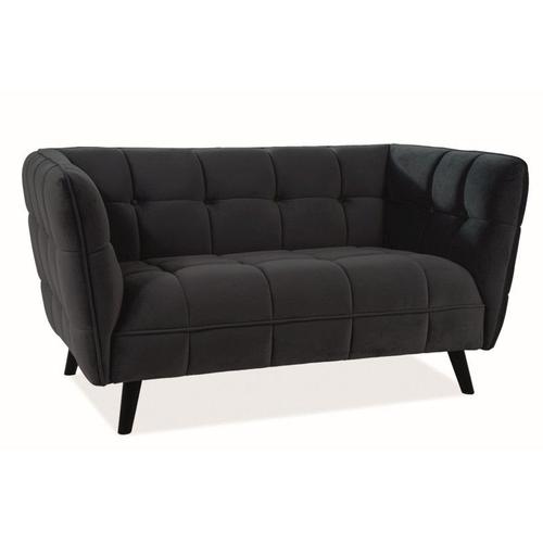 Canapé 2 Places En Velours Matelassé - Noir - Pieds En Bois - H 78 Cm X L 145 Cm X P 85 Cm