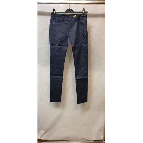 Pantalon Taille Basse Enduit Huile Bleu Marine Femme New Jacket Paris Taille 40