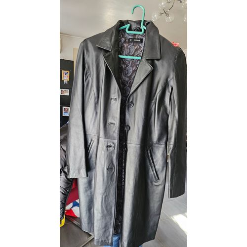 Veste Longue En Cuir Noir