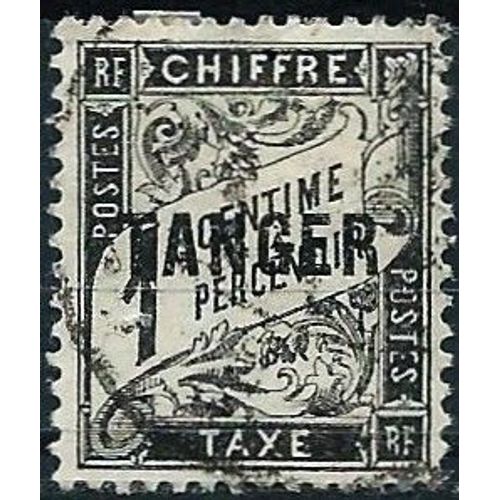 Maroc 1918, Beau Timbre Taxe Yvert 35, Type Bannière 1c. Noir, Surchargé "Tanger", Oblitéré, Tbe.