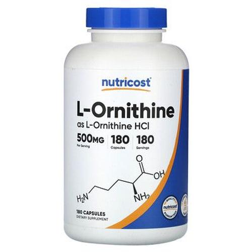 Nutricost L-Ornithine (Sous Forme De L-Ornithine Hcl), 500 Mg, 180 Capsules 