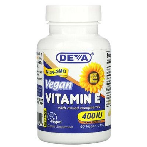 Deva Vitamine E Vegan Avec Mélange De Tocophérols, Sans Soja, 400 Ui, 90 Capsules Vegan 