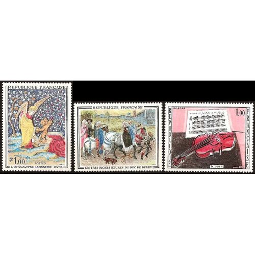 France 1965, Très Beaux Timbres Neufs** Yvert 1457 Les Frères Limbourg 'les Très Riches Heures Du Duc De Berry', 1458 Tapisserie Du Xive À Angers 'l'apocalypse', 1459 Raoul Dufy 'le Violon Rouge,