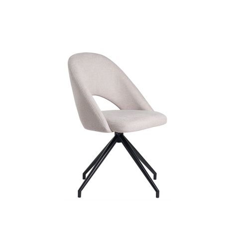 Chaise Pivotante 360° En Tissu Effet Velours Texturé Beige Et Métal Noir Cosette