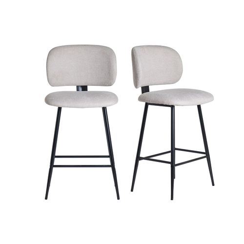 Tabourets De Bar En Tissu Effet Velours Texturé Beige Et Métal Noir H70 Cm (Lot De 2) Atrium