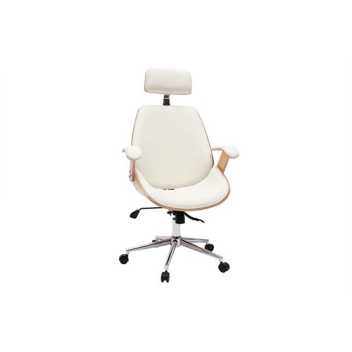 Fauteuil De Bureau De Direction Design Blanc, Bois Clair Et Acier Chromé Musk