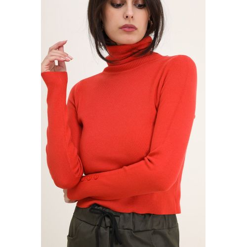 Pull Col Roule Orange Femme Laine/Soie/Cachemire Ki&love Paris Taille L/Xl