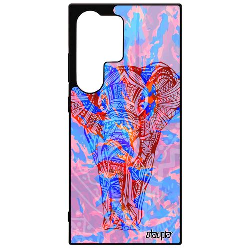 Coque Samsung S24 Ultra Silicone Elephant Azteque Plume Antichoc Housse Animaux Ethnique Pastel Original D'asie Aluminium Zen Galaxy