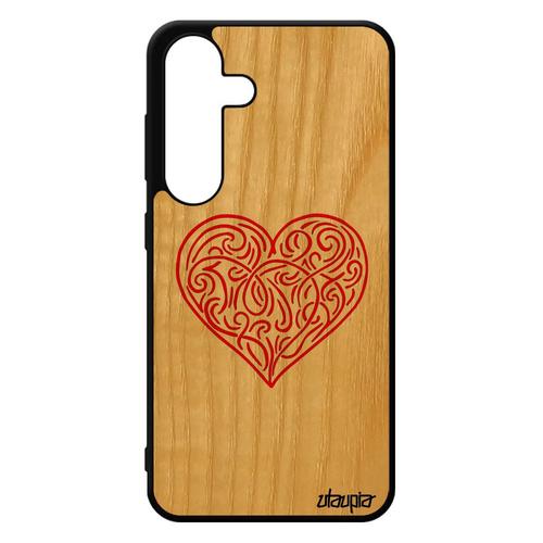 Coque De Protection Pour Samsung S24 Bois Silicone CUr Pas Cher Love Antichoc Cupidon Amour Rigide Symbole Telephone Rouge Galaxy