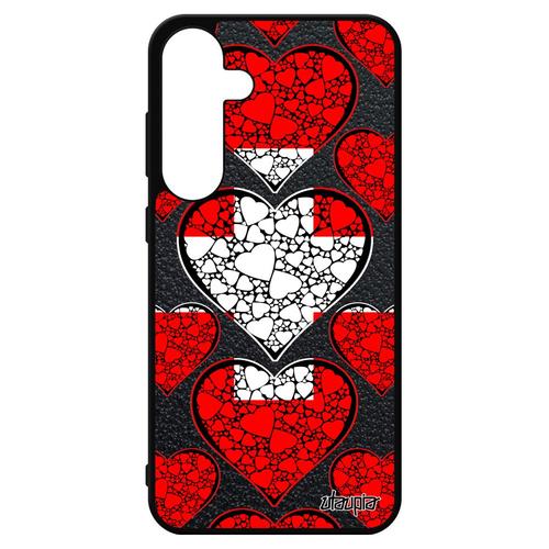 Coque Samsung Galaxy S24+ Plus Silicone Drapeau Suisse Foot Switzerland Case Euro Coeur Noir Football Telephone Gel Made In France