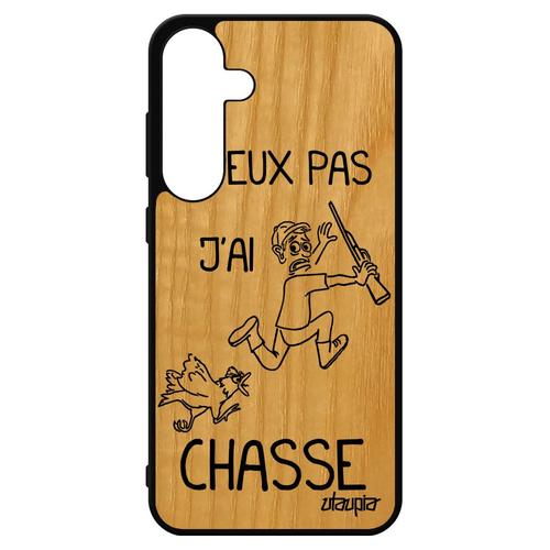 Coque En Bois Antichoc Pour Samsung S24+ Plus Silicone J'peux Pas J'ai Chasse Humoristique Homme Chasseur Bumper Drole Noir Galaxy