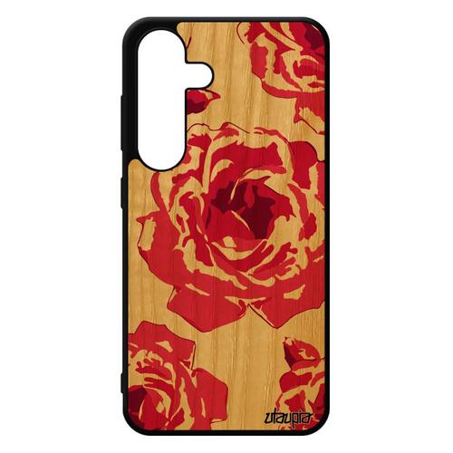 Coque Bois Rose Fleur Pour Samsung Galaxy S24 Silicone Tatouage Rose Portable Telephone Floral Pas Cher Love Romantique Petale De De