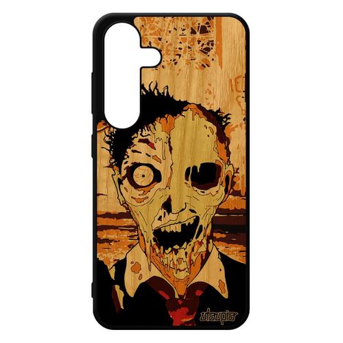 Coque Samsung Galaxy S24 En Bois Silicone Zombie Mort Vivant Mobile Marron Garcon Gore Revenant Etui Horreur Telephone Ruine De