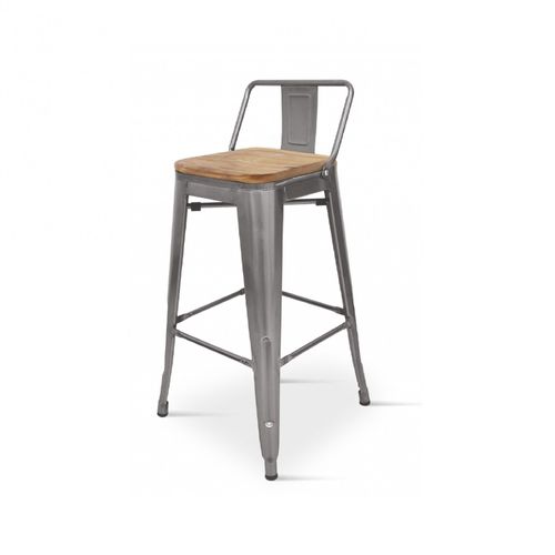Kosmi - Tabouret De Bar En Métal Brut Aspect Galvanisé Style Industriel Avec Dossier Et Assise En Bois Clair - Hauteur 66 Cm