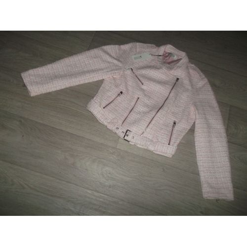 Veste Style Perfecto Molly Bracken Tweed Rose Blanc Taille L Neuve
