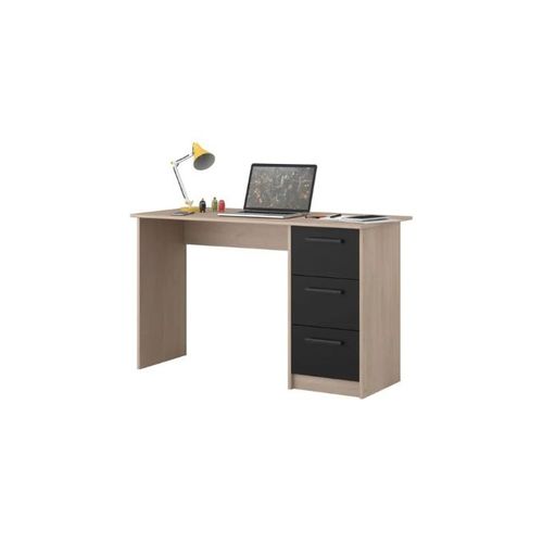 Bureau D'ordinateur Meuble En Panneau De Particule Couleur Bois Et Noir Design Moderne 3 Tiroirs Table D'ordinateur Maison Chambre