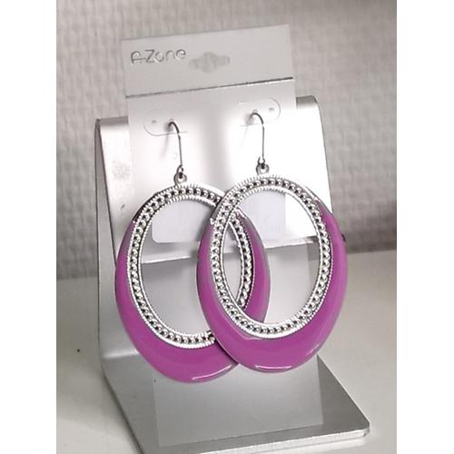 Boucles D'oreilles Pendantes Argentées Et Violettes Neuves