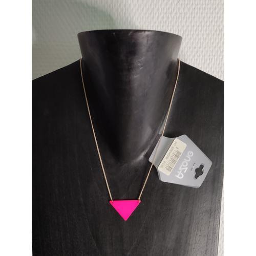 Collier Chaine Dorée, Pendentif Triangle Rose Neuf