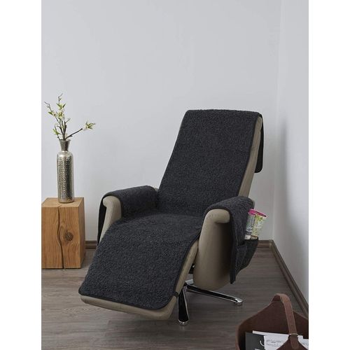 K. & N. Schurwolle Protège-Fauteuil En Laine Vierge Avec Protège-Accoudoirs Et Longue Partie Inférieure : 100% Polyester Anthracite Partie Centrale 200 X 50 Cm Env. 60 X 40 Cm