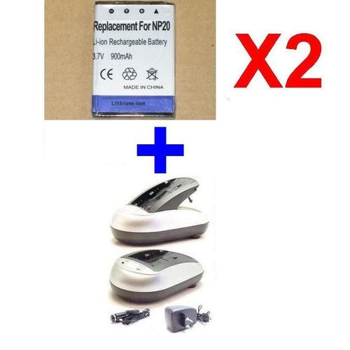 CHARGEUR + 2 BATTERIES Pour Casio NP20 NP-20 *900mAh*