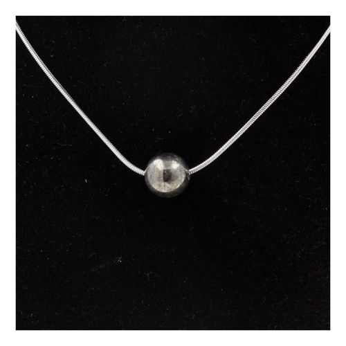 Collier 1 Perle Pyrite D'espagne 8 Mm Chaine En Acier Inoxydable.