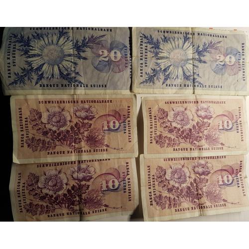 Lot De 6 Billets De Franc Suisse (2 De 20 Et 4 De 10)