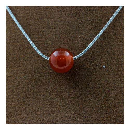 Collier 1 Perle Cornaline D'uruguay 8 Mm Chaine En Acier Inoxydable.