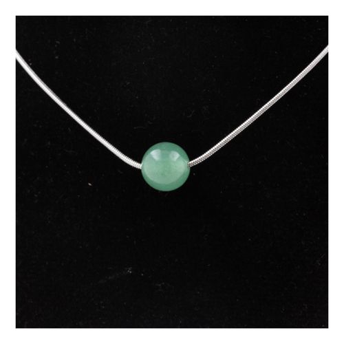 Collier 1 Perle Aventurine 8 Mm Chaine En Acier Inoxydable.