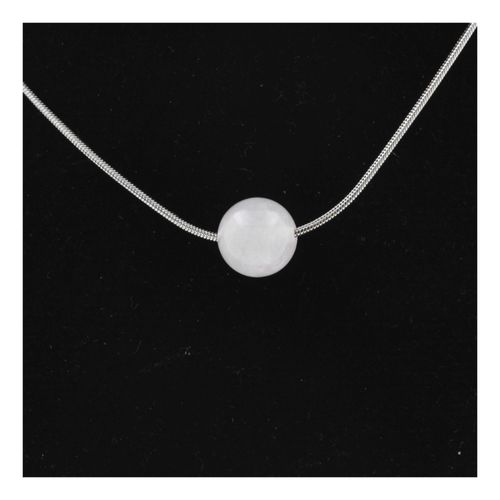 Collier 1 Perle Quartz Rose 8 Mm Chaine En Acier Inoxydable.