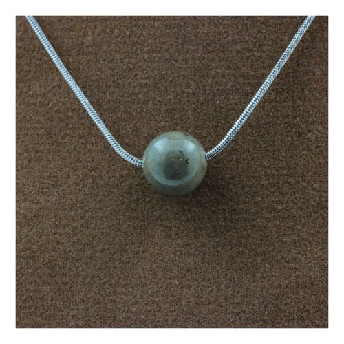 Collier 1 Perle Saphir De Mogok, Birmanie, Myanmar 8 Mm Chaine En Acier Inoxydable.