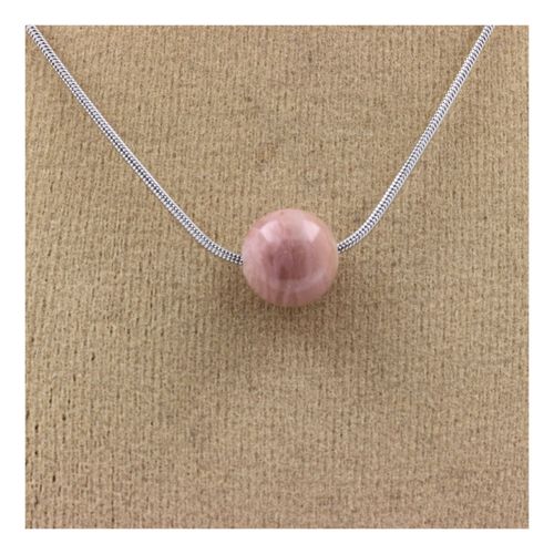 Collier 1 Perle Rhodonite 8 Mm Chaine En Acier Inoxydable.