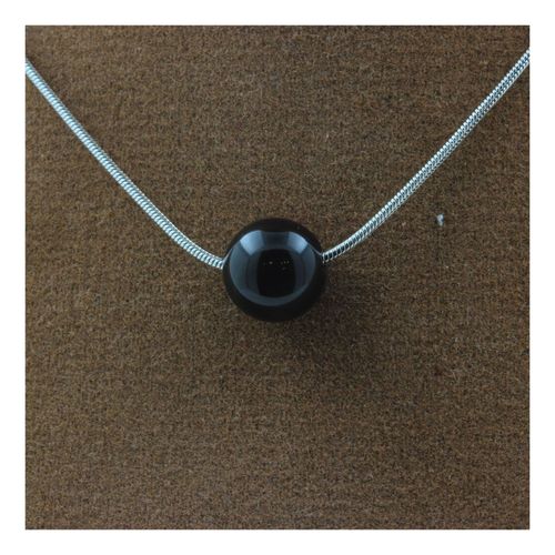 Collier 1 Perle Obsidienne Noire 8 Mm Chaine En Acier Inoxydable.