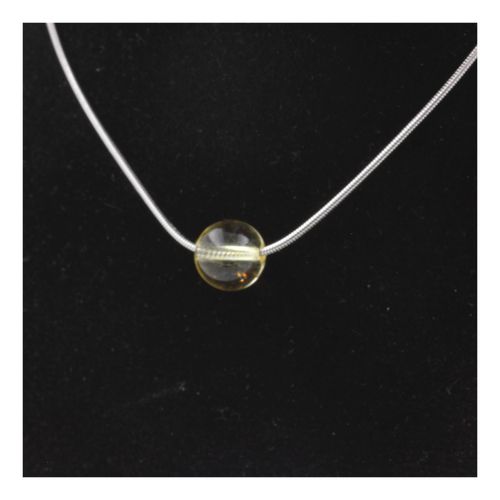 Collier 1 Perle Citrine 8 Mm Chaine En Acier Inoxydable.