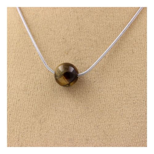 Collier 1 Perle Oeil De Tigre 8 Mm Chaine En Acier Inoxydable.