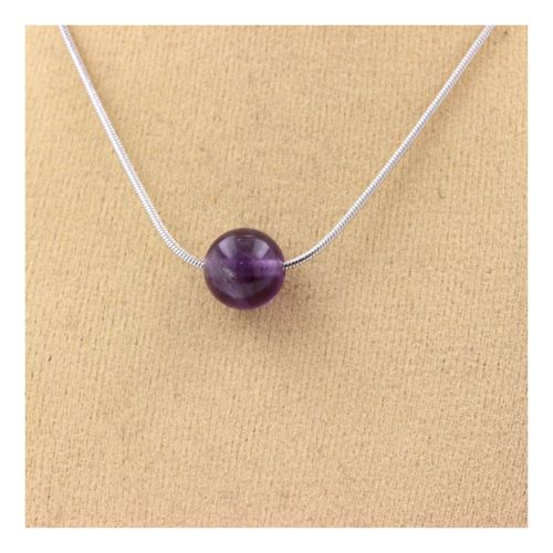 Collier 1 Perle Grenat 8 Mm Chaine En Acier Inoxydable.