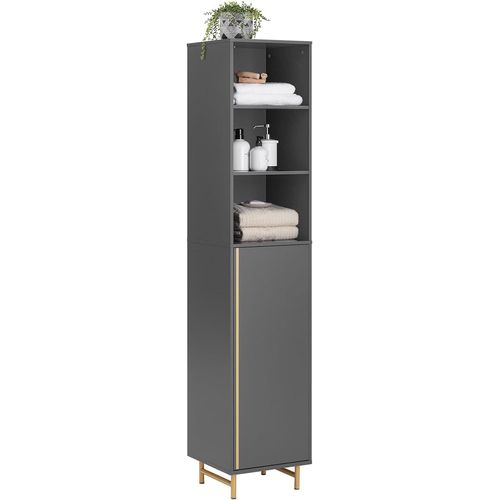 Sobuy Meuble Colonne De Salle De Bain, Armoire Toilette Haute, Meuble Salle De Bain Rangement Placard Avec Étagères Réglables, Et 3 Niches Ouvertes, 35 X 35 X 160 Cm, Gris, Bzr130-Hg