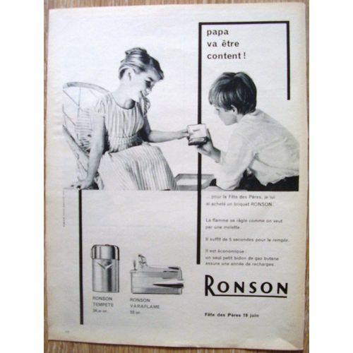 Publicite Ancienne Briquet Ronson De Juin 1960
