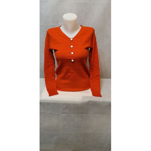 Pull Col V Orange Femme Ki&love Paris Taille S/M