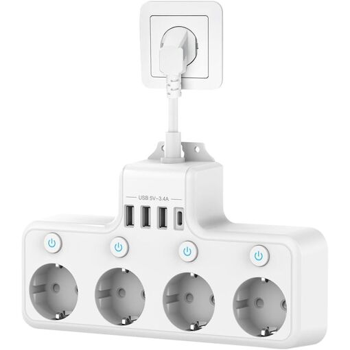 Multiprise avec USB, 4 prises avec interrupteur, prise 4 prises ave...
