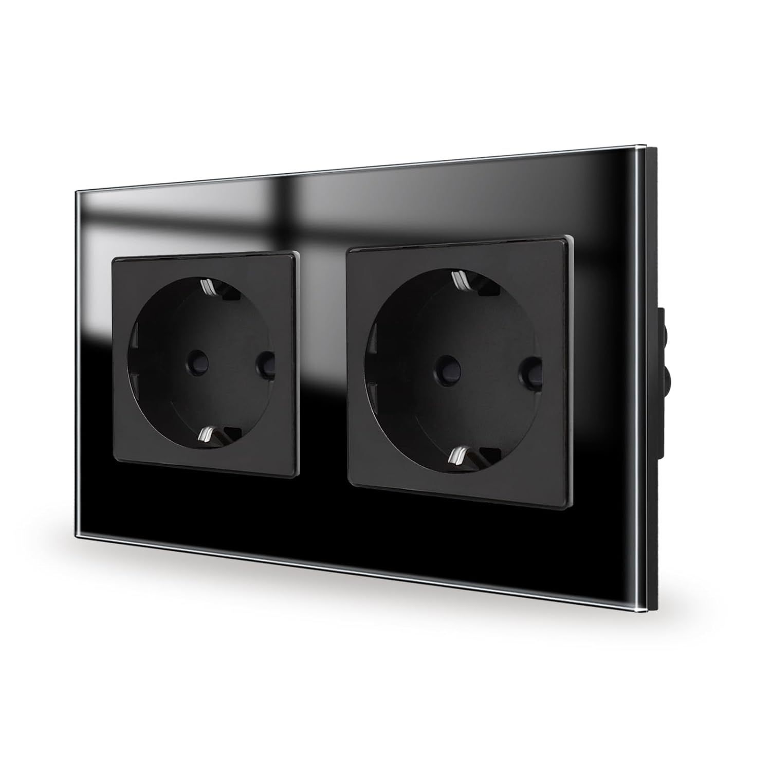 Prise double noire encastrée - 2 prises Schuko - Contact de protect...