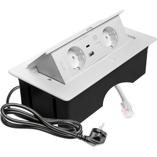 Prise encastrable MULTISOFT blanche avec 2 prises Schuko, USB A+C, ...