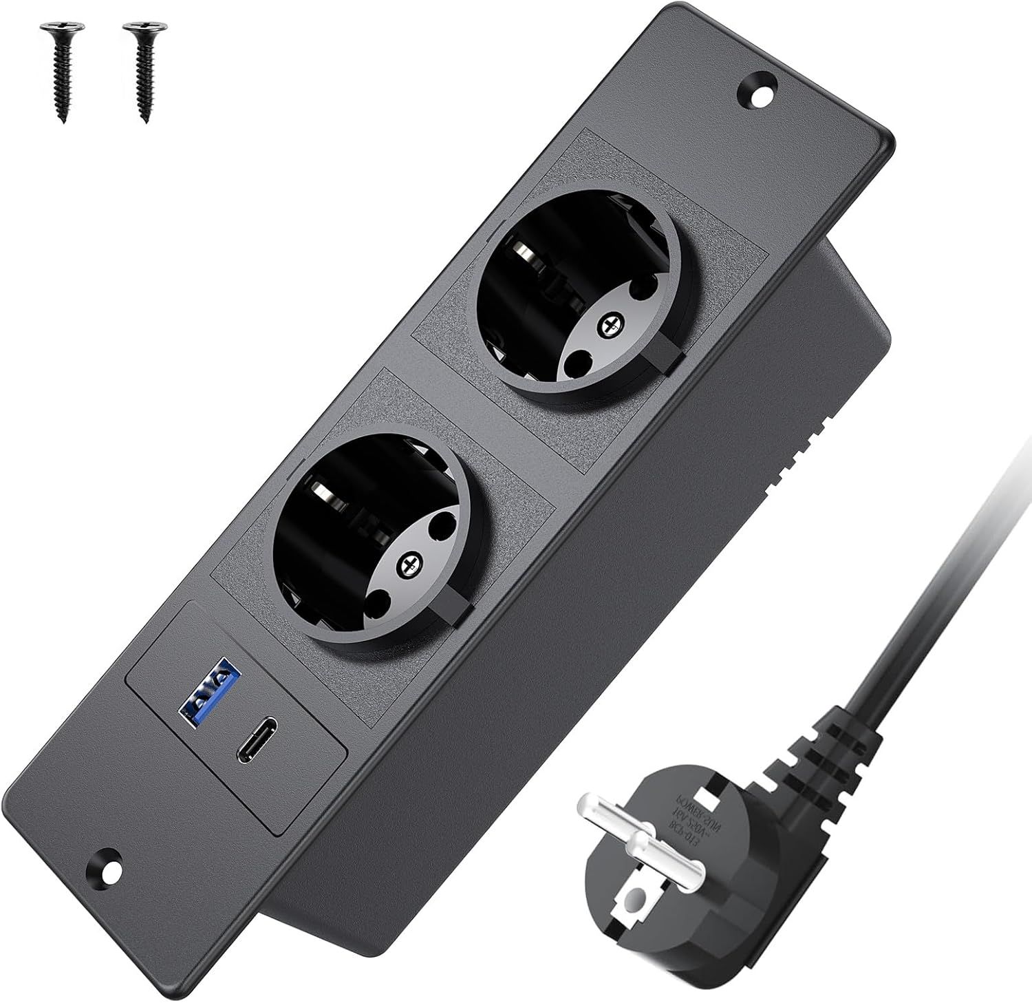 Prise de table avec USB C PD 20W, prise encastrée 2 prises avec USB...