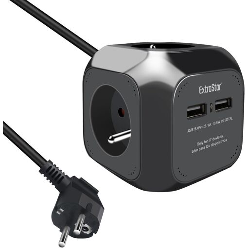 Multiprise USB Cube, Bloc Multiprises avec 4 Prises et 2 Ports USB,...