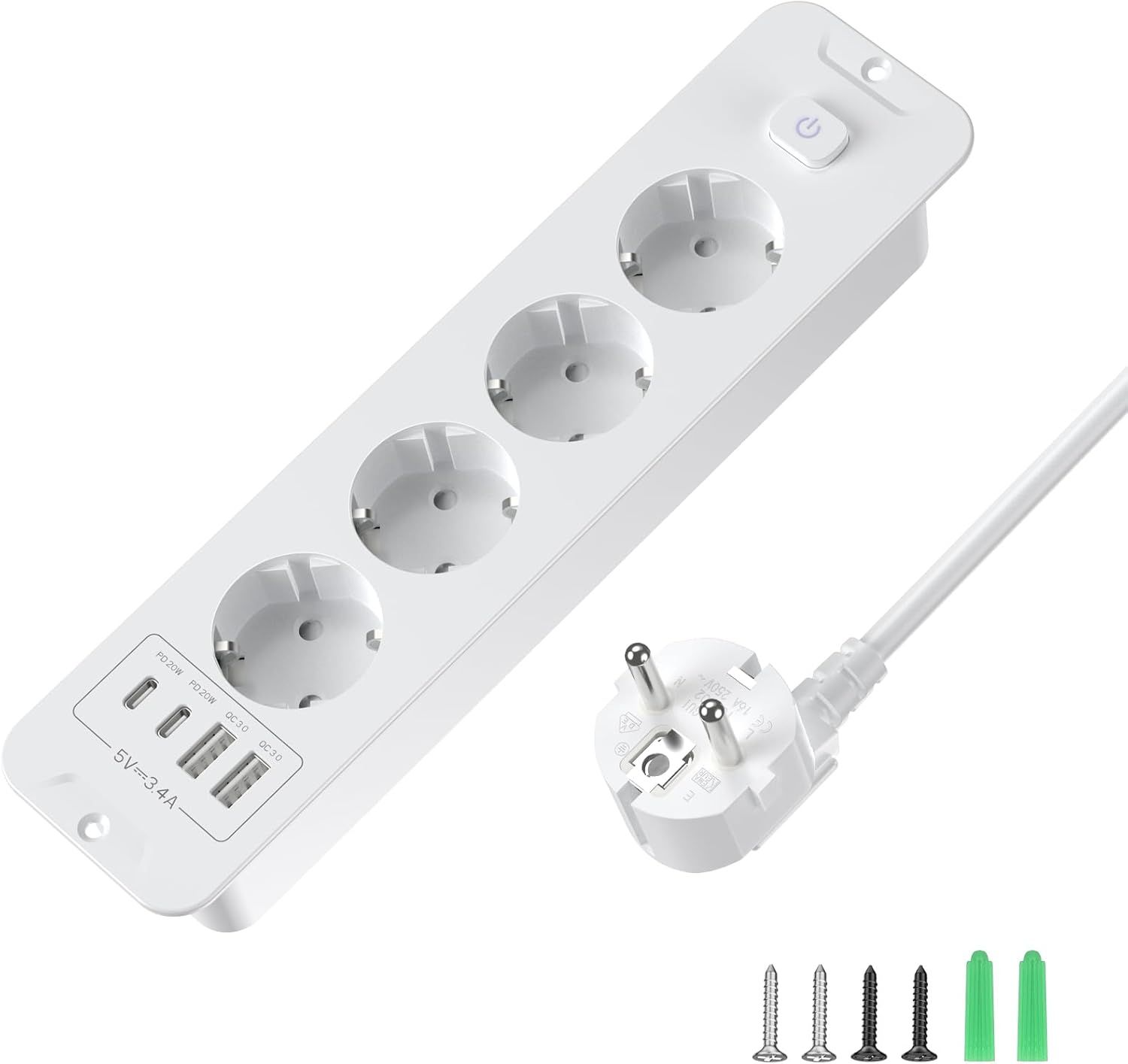 Prise escamotable avec USB, 4 prises encastrables avec 2 ports USB,...