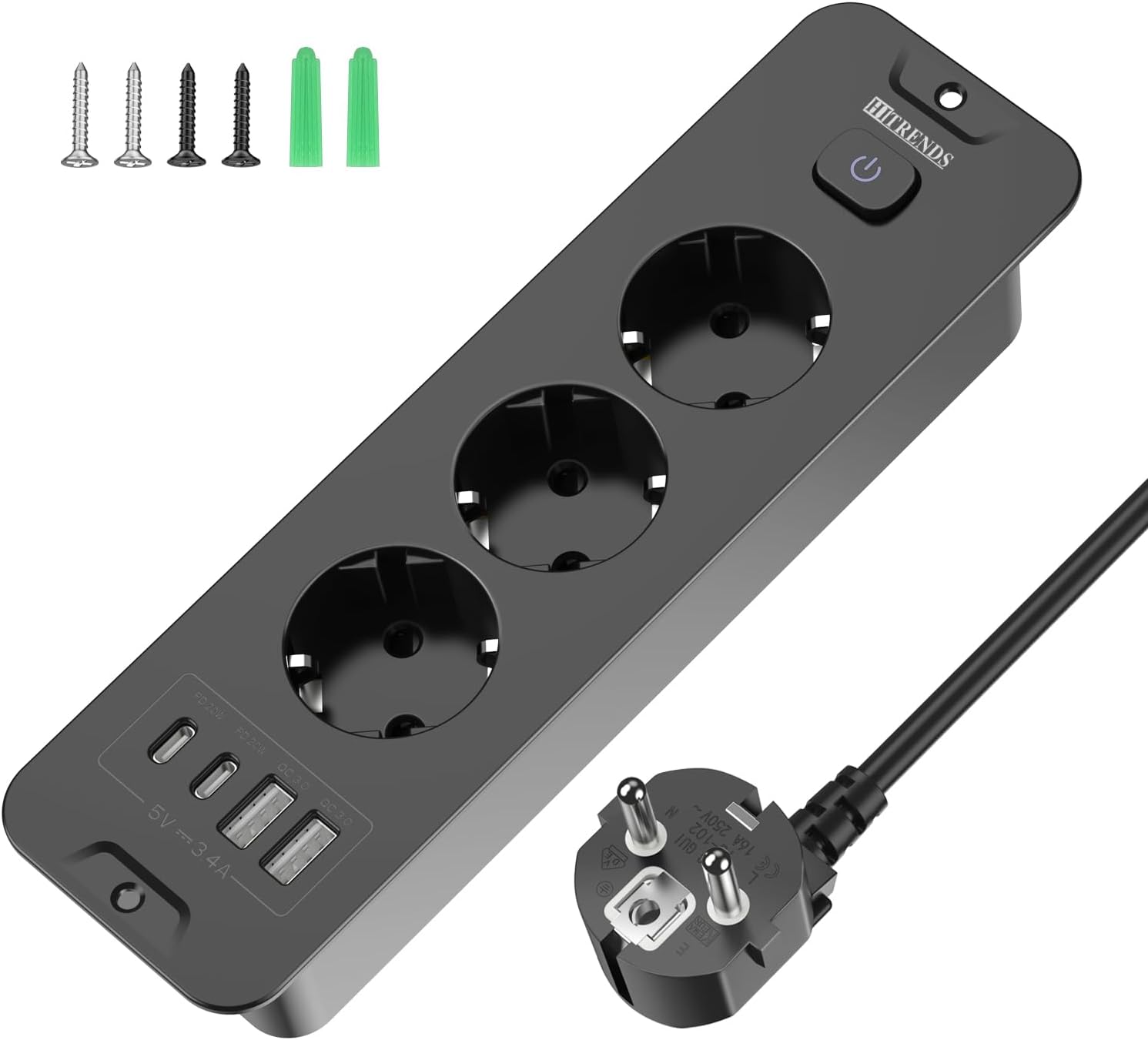 Prise escamotable avec USB, prise encastrée 3 prises avec 2 USB, su...