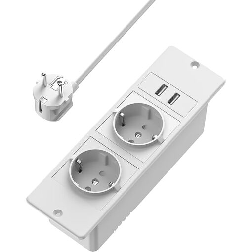 Multiprise encastrée avec USB, 2 Prises avec USB A, Prise encastrée...