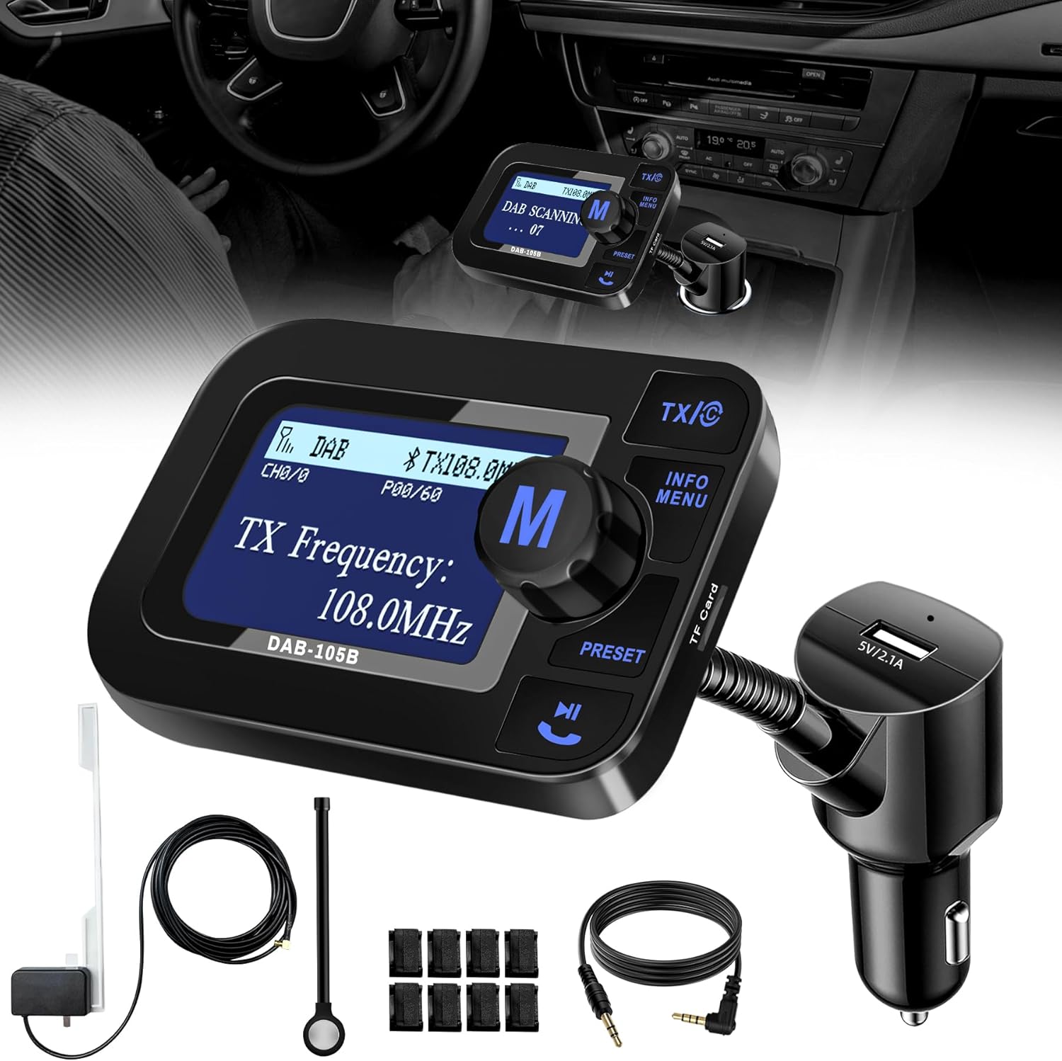 Voiture Radio DAB Portable, Adaptateur DAB+ Transmetteur FM et Cart...