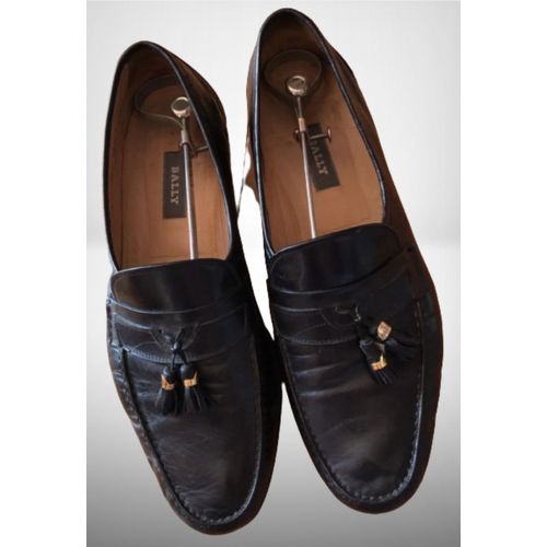 Luxe ! Superbes Mocassins Noirs Bally 45 Tout Cuir En Très Bon État